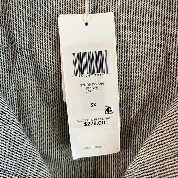Eileen Fisher Jacket Black & White Stripe Ticking Stripe Jacket Sz 3X NWT Button - Picture 11 of 13
